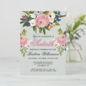 手エレガント絵を描フローラ60th誕生日パーティー 招待状 (スタンド正面)