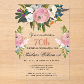 手エレガント絵を描フローラ70th誕生日パーティー アクリル招待状 (正面)