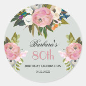 手エレガント絵を描フローラ80th誕生日へようこそ ラウンドシール (正面)