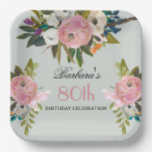 手エレガント絵を描フローラ80th誕生日パーティー ペーパープレート (正面)