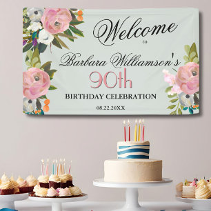手エレガント絵を描フローラ90th誕生日歓迎 横断幕
