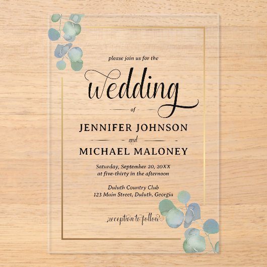 手エレガント絵を描ユカリ結婚ス アクリル招待状 (正面)