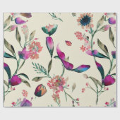 手エレガント絵を描水カラー紫フローラ ラッピングペーパー (フラット)