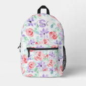 手エレガント絵を描水色ピンク紫バラ プリントバックパック (正面)