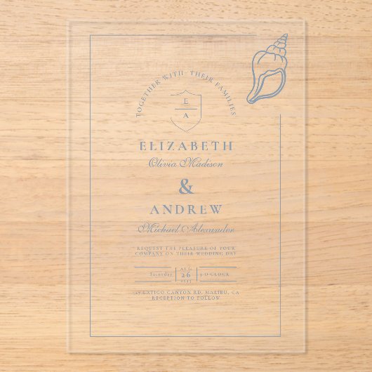 手エレガント航海の引き結婚の アクリル招待状 (正面)