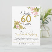 手エレガント花絵を描60番誕生日招待状 招待状 (スタンド正面)