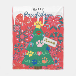 手カスタマイズオーナメント付き赤いクリスマスの木 フリースブランケット