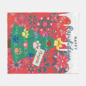 手カスタマイズオーナメント付き赤いクリスマスの木 フリースブランケット (正面(横))