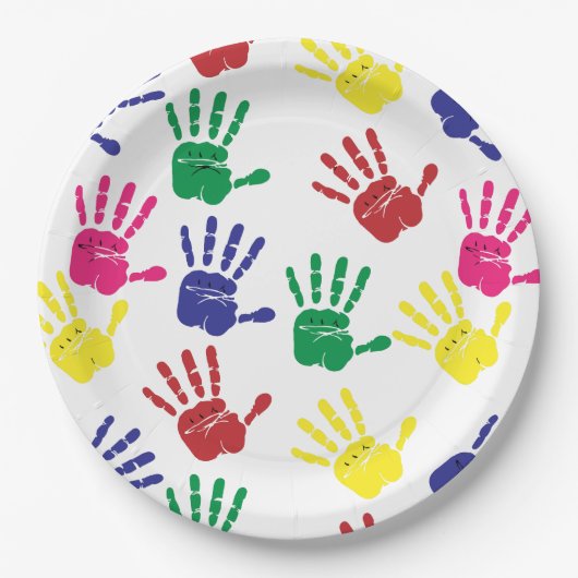 手カスタマイズカラフル跡 ペーパープレート (正面)