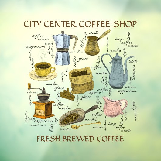 手カスタマイズ素朴引きコーヒーショップアート ウィンドウサイン (シート3)