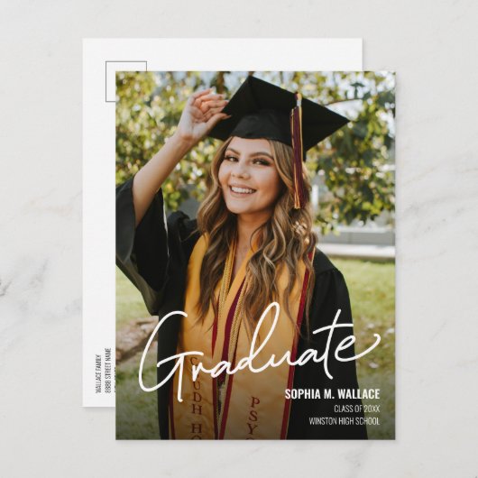 手カスタム打ち写真高校卒業 案内ポストカード (正面/裏面)