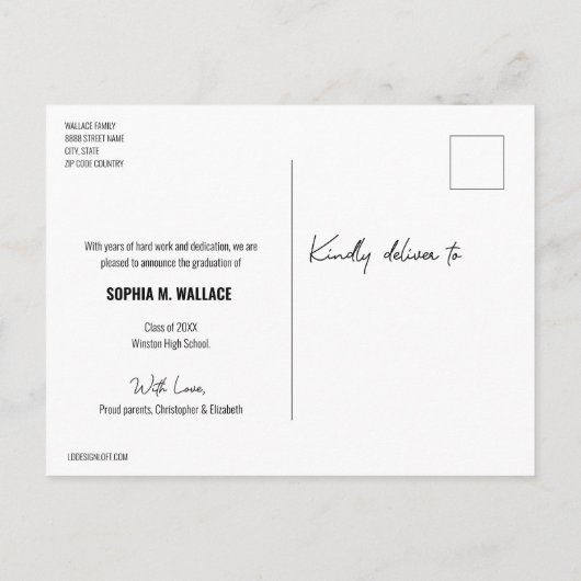 手カスタム打ち写真高校卒業 案内ポストカード (裏面)