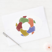 手カラフルのシール 楕円形シール (封筒)