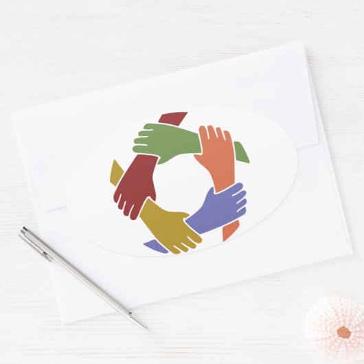 手カラフルのシール 楕円形シール (封筒)