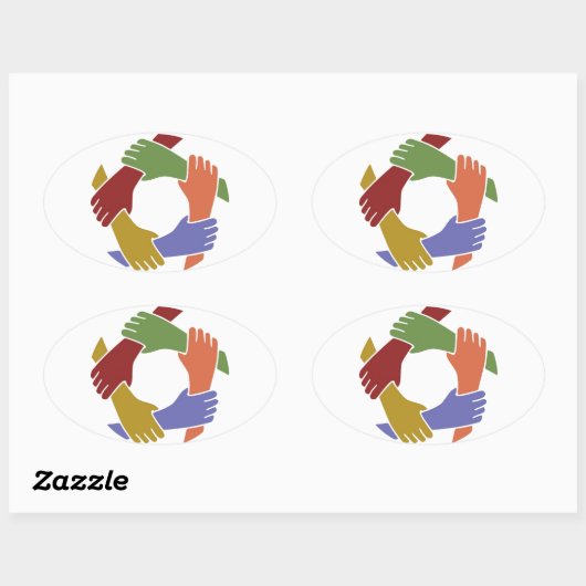 手カラフルのシール 楕円形シール (シート)