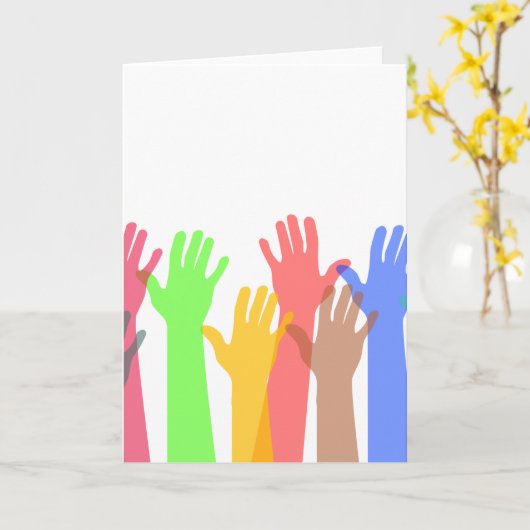 手カラフルの群衆 カード (黄色い花)