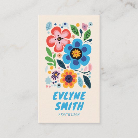 手カラフルファンキー引き書レトロフローラ 名刺 (正面)