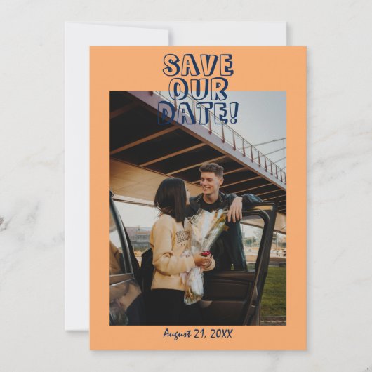 手カラフルモダンはっきりした写真結婚の セーブザデート (正面)