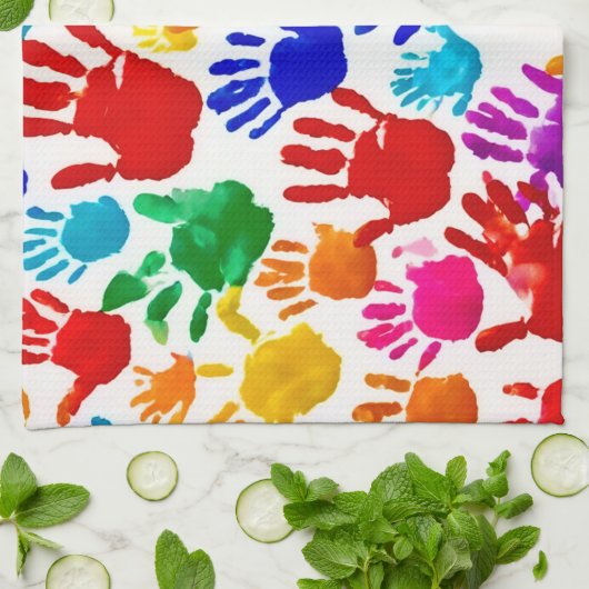 手カラフル印刷 キッチンタオル (折り畳み)