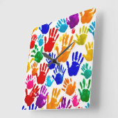 手カラフル印刷 スクエア壁時計 (傾斜)