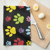 手カラフル型、前柄、前版画、犬の前足 キッチンタオル (四つ折り)