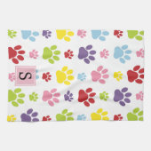 手カラフル型，前柄，犬の手，モノグラム キッチンタオル (横)
