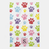 手カラフル型，前柄，犬の手，モノグラム キッチンタオル (縦)