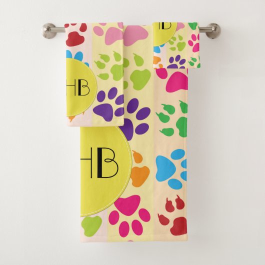 手カラフル型,前柄,犬の手,モノグラム バスタオルセット (インサイチュ)
