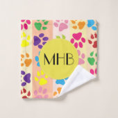 手カラフル型,前柄,犬の手,モノグラム バスタオルセット (ウォッシュタオル)