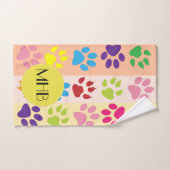 手カラフル型,前柄,犬の手,モノグラム バスタオルセット (ハンドタオル)