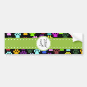 手カラフル型，前柄，犬の手，モノグラム バンパーステッカー (正面)