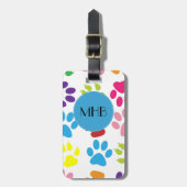 手カラフル型，前柄，犬の手，モノグラム ラゲッジタグ (正面縦)