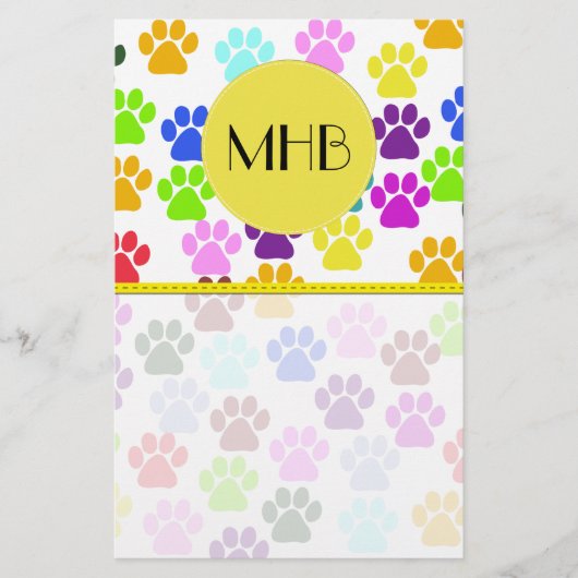 手カラフル型,前柄,犬の手,モノグラム 便箋 (正面)