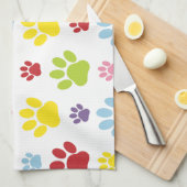 手カラフル型、前柄、犬の手、前跡 キッチンタオル (四つ折り)