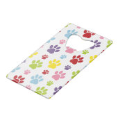 手カラフル型、前柄、犬の手、前跡 クレジットカード栓抜き (正面アングル)