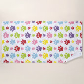 手カラフル型、前柄、犬の手、前跡 ビーチタオル (正面)