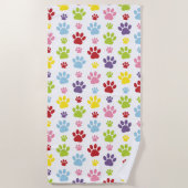 手カラフル型、前柄、犬の手、前跡 ビーチタオル (正面)