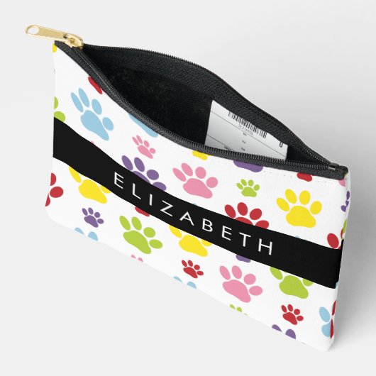 手カラフル型、手の形、犬の手、あなたの名前 アクセサリーポーチ (見開き)