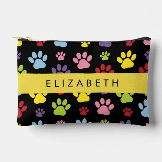 手カラフル型、手の形、犬の手、あなたの名前 アクセサリーポーチ (正面)