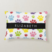 手カラフル型、手の形、犬の手、あなたの名前 アクセントクッション (裏面)