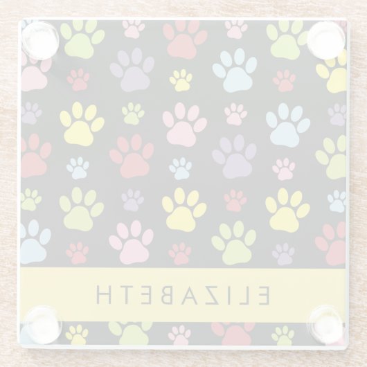 手カラフル型、手の形、犬の手、あなたの名前 ガラスコースター (裏面)