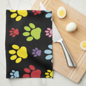 手カラフル型、手の形、犬の手、あなたの名前 キッチンタオル (四つ折り)