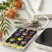 手カラフル型、手の形、犬の手、あなたの名前 キーホルダー (正面右)