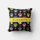 手カラフル型、手の形、犬の手、あなたの名前 クッション (正面)