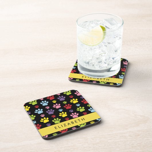 手カラフル型、手の形、犬の手、あなたの名前 コースター (右側)