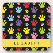 手カラフル型、手の形、犬の手、あなたの名前 コースター (正面)