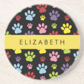 手カラフル型、手の形、犬の手、あなたの名前 コースター (正面)