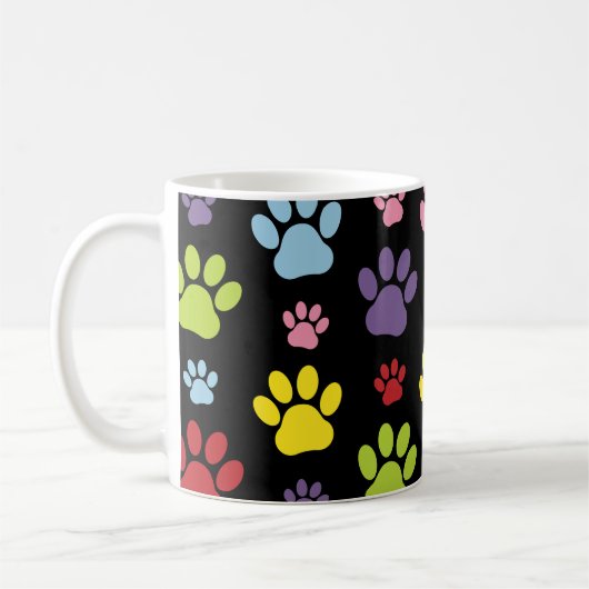 手カラフル型、手の形、犬の手、あなたの名前 コーヒーマグカップ (左)