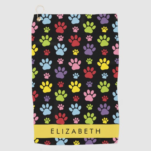 手カラフル型、手の形、犬の手、あなたの名前 ゴルフタオル (正面)