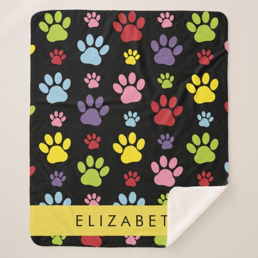 手カラフル型、手の形、犬の手、あなたの名前 シェルパブランケット (正面)